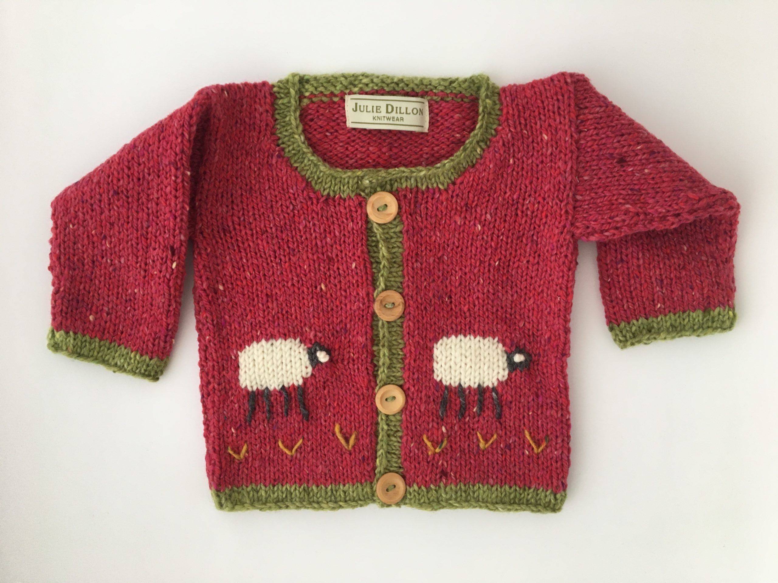 Cerise Sheep Merino Wool Cardigan | Julie Dillon Knitwear